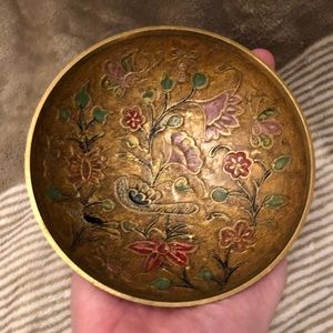 Vintage Hand Painted Brass Decorative Dish